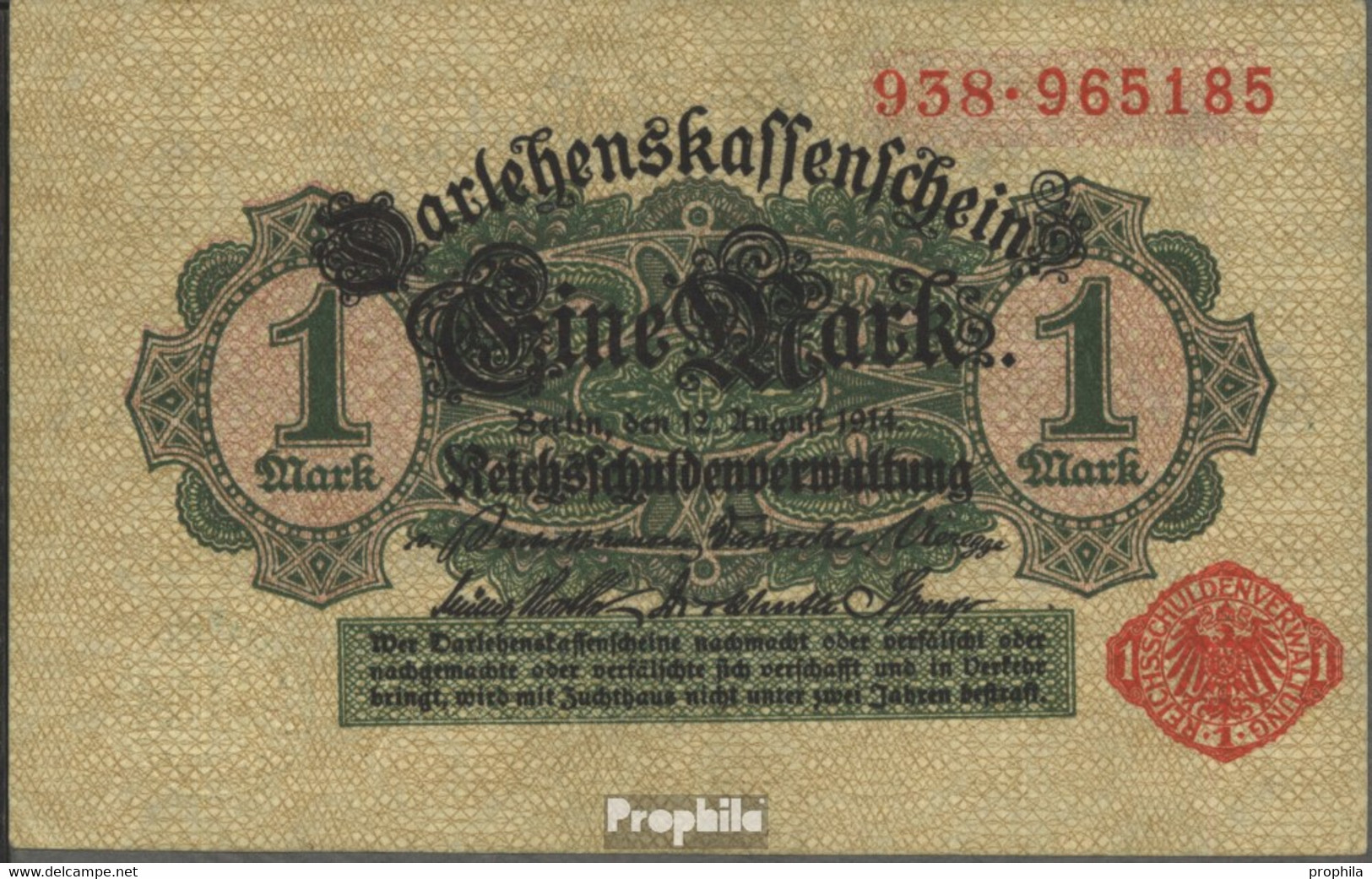 Deutsches Reich RosbgNr: 51c, Mit Unterdruck Rotes Siegel Bankfrisch 1914 1 Mark - Andere & Zonder Classificatie