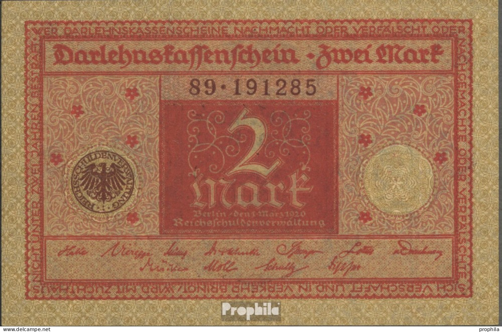 Deutsches Reich RosbgNr: 65b, Rote Druckfarbe Braunes Siegel Bankfrisch 1920 2 Mark - 2 Mark