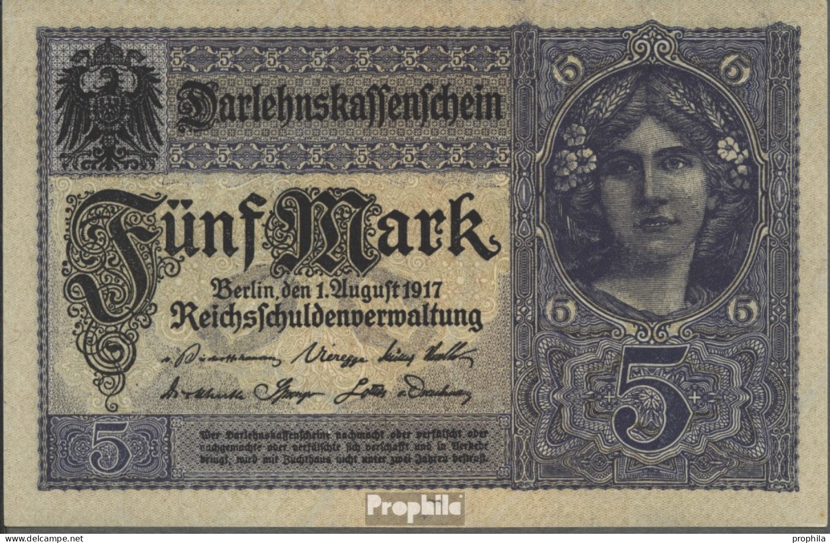 Deutsches Reich Rosenbg: 54a, 7stellige Kontrollnummer Bankfrisch 1917 5 Mark - 5 Mark