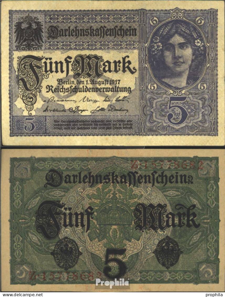 Deutsches Reich Rosenbg: 54c, 8stellige Kontrollnummer, Vs Grauviolett Bankfrisch 1917 5 Mark - 5 Mark