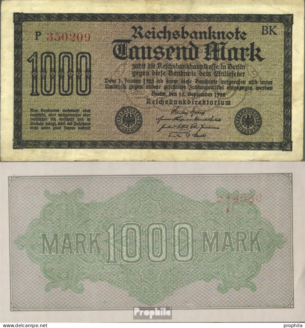 Deutsches Reich Rosenbg: 75g Wasserzeichen Mäander Bankfrisch 1922 1.000 Mark - 1000 Mark