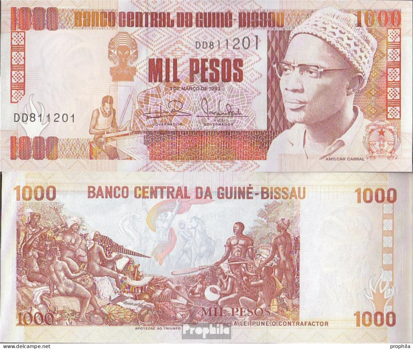 Guinea-Bissau Pick-Nr: 13b Bankfrisch 1993 1.000 Pesos - Guinea–Bissau