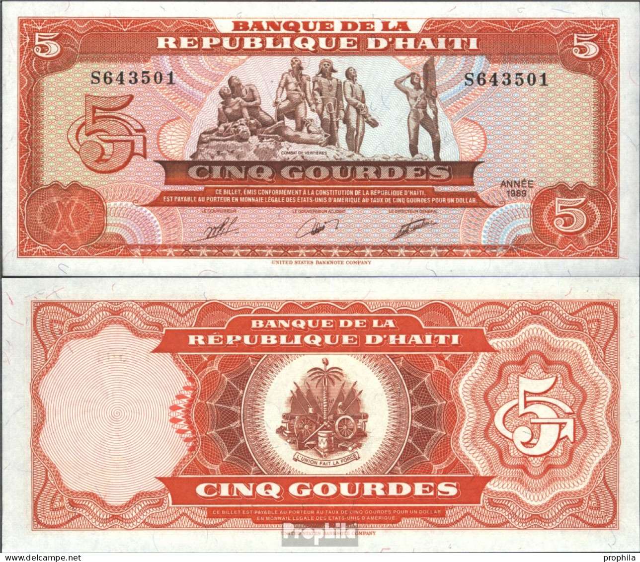 Haiti Pick-Nr: 255a Bankfrisch 1989 5 Gourdes - Haiti