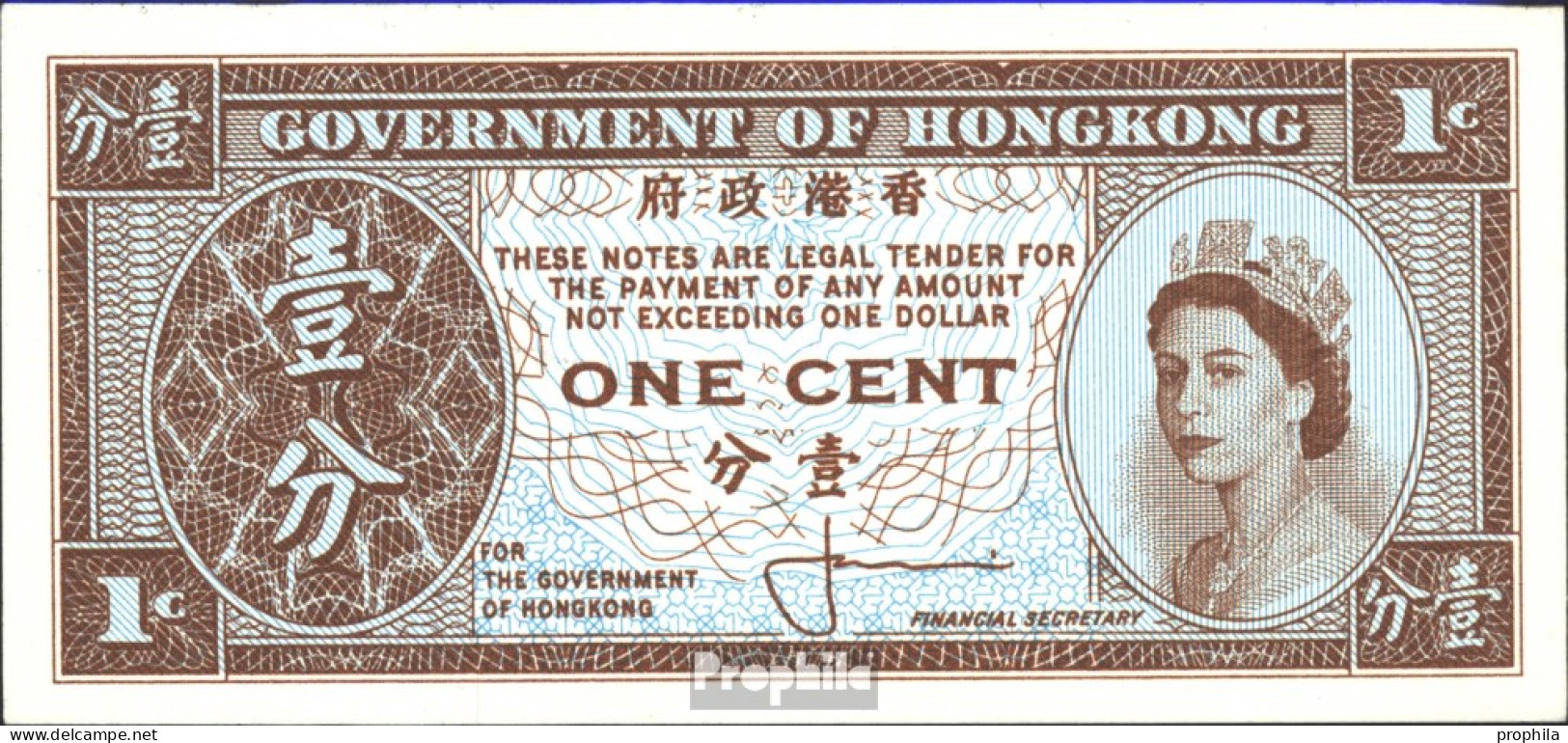 Hongkong Pick-Nr: 325a Bankfrisch 1961 1 Cent - Hongkong