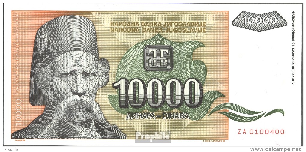 Jugoslawien Pick-Nr: 129 Bankfrisch 1993 10.000 Dinara - Yougoslavie