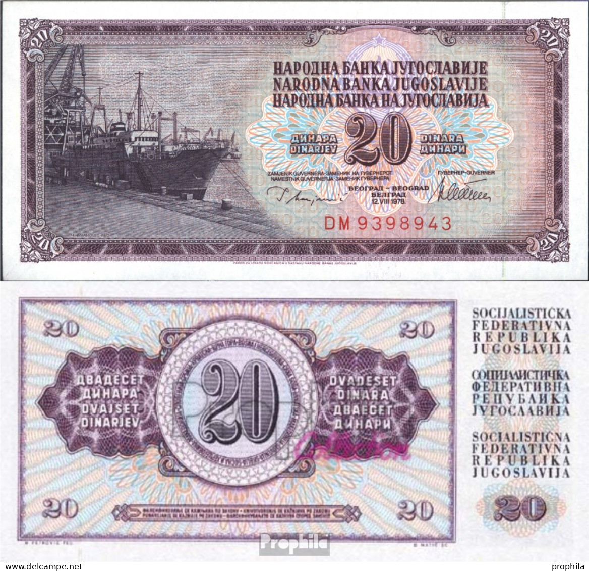 Jugoslawien Pick-Nr: 88a Bankfrisch 1978 20 Dinara - Jugoslawien