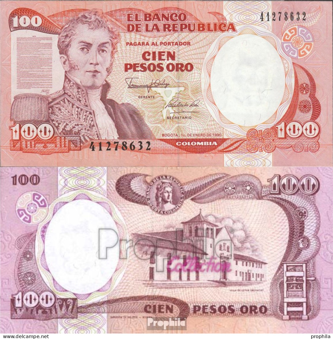 Kolumbien Pick-Nr: 426e (1990) Bankfrisch 1990 100 Pesos Oro - Colombie