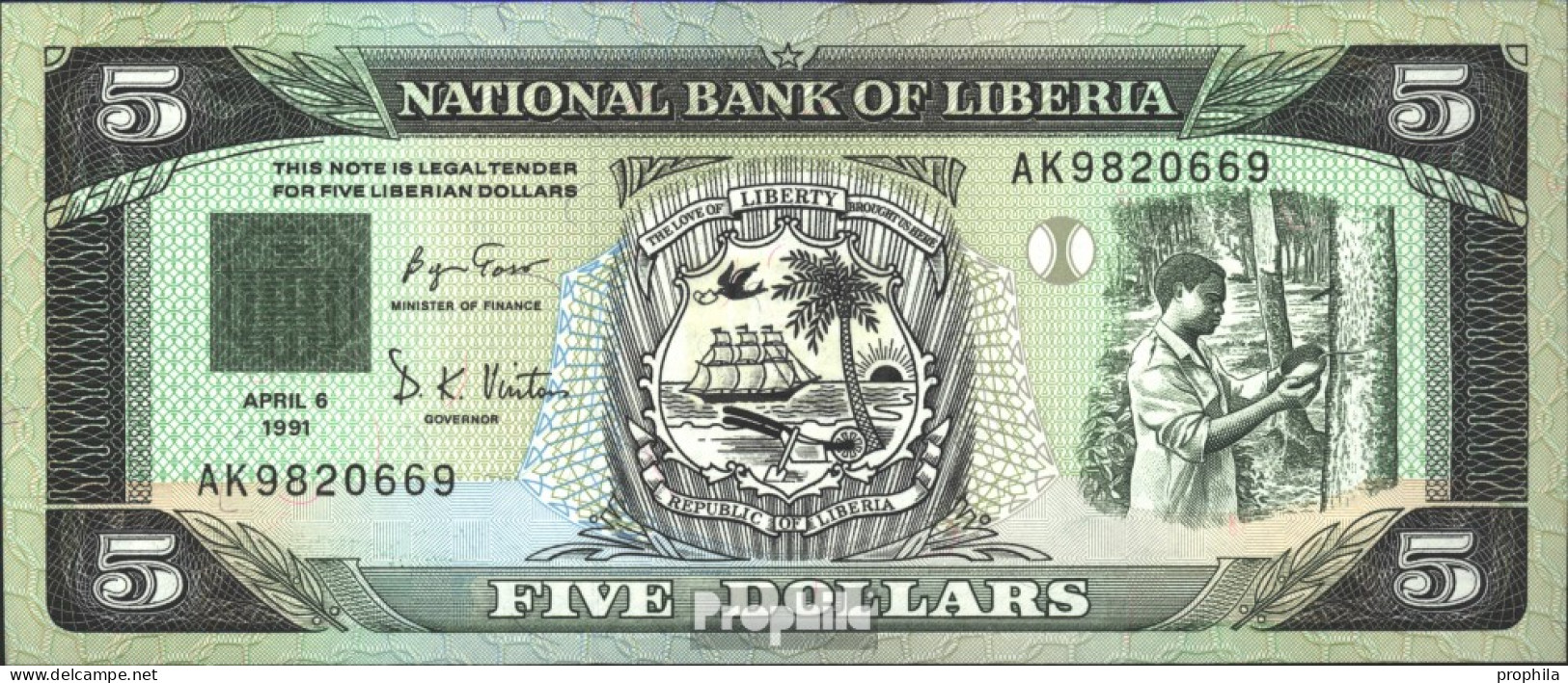 Liberia 20 Bankfrisch 1991 5 Dollars - Liberia