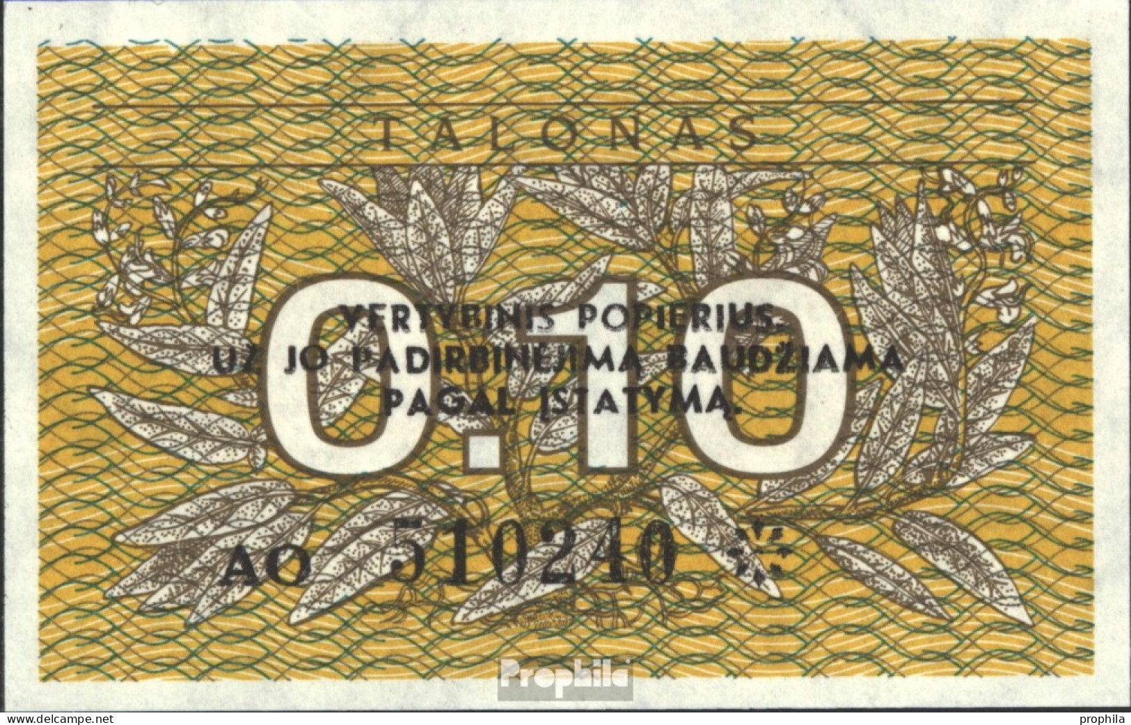 Litauen Pick-Nr: 29b Bankfrisch 1991 0,10 Talonas - Litauen