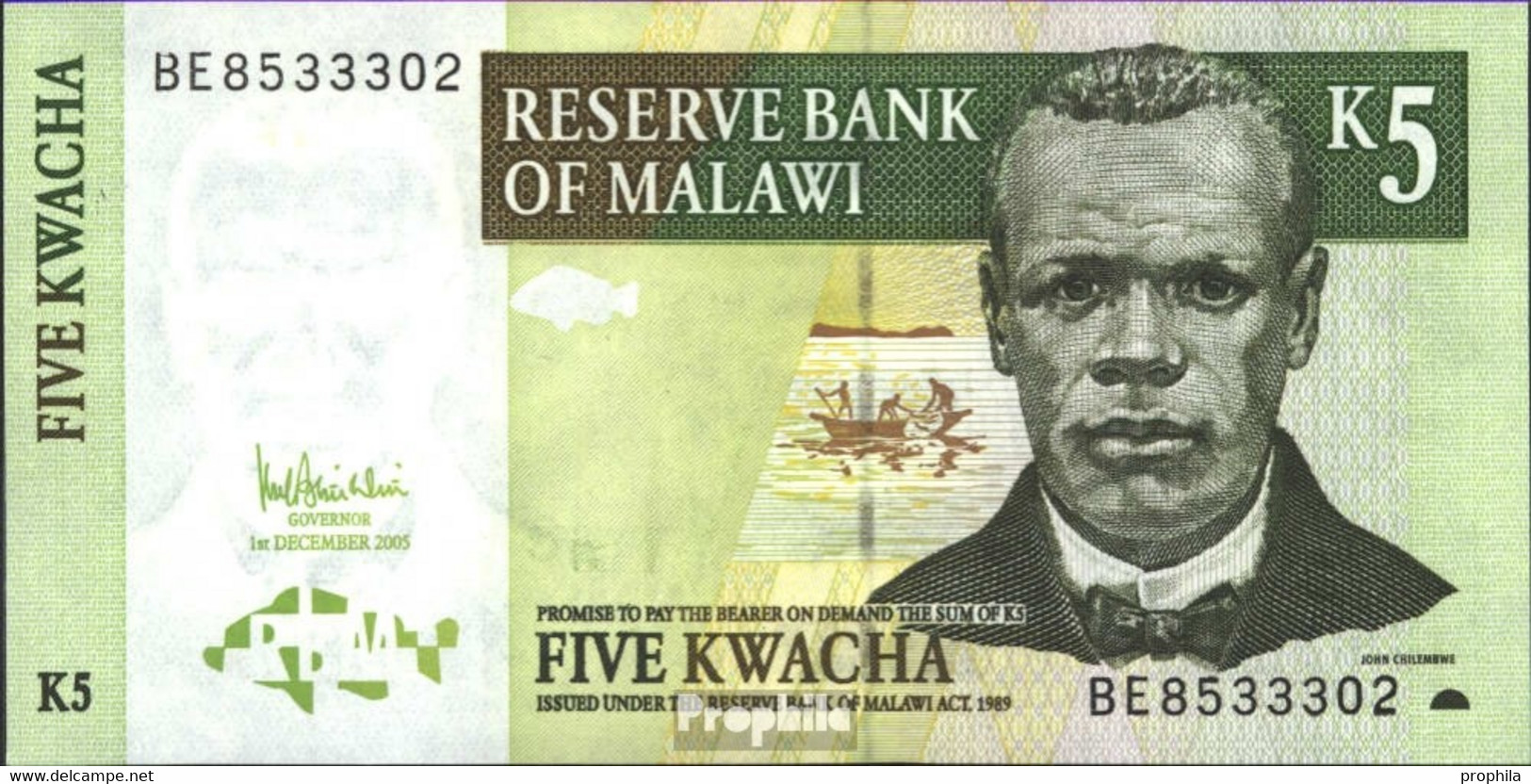 Malawi Pick-Nr: 36c Bankfrisch 2005 5 Kwacha - Malawi