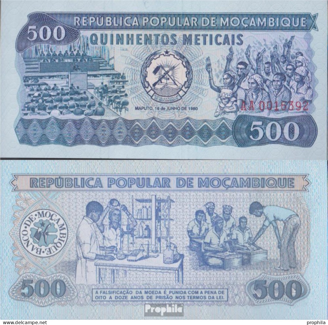 Mosambik Pick-Nr: 127 Bankfrisch 1980 500 Meticais - Moçambique