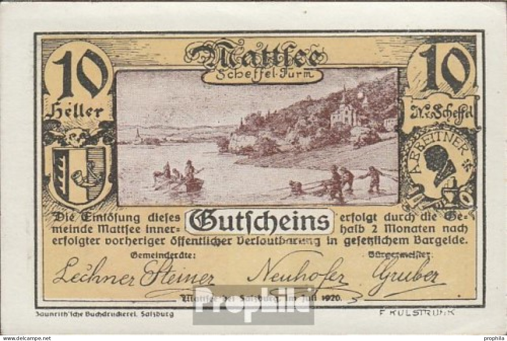 Mattsee Notgeld Der Gemeinde Mattsee Bankfrisch 1920 10 Heller - Austria