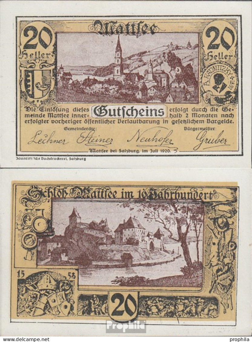 Mattsee Notgeld Der Gemeinde Mattsee Bankfrisch 1920 20 Heller - Oesterreich