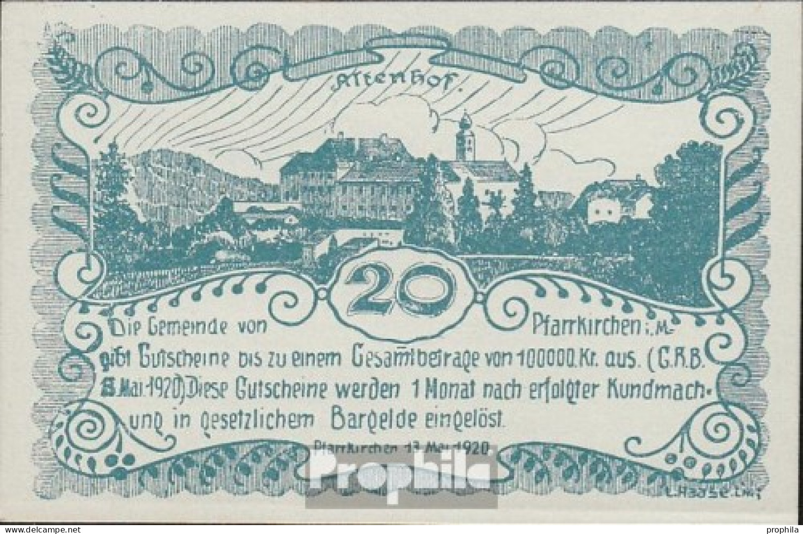 Pfarrkirchen Notgeld Der Gemeinde Pfarrkirchen Bankfrisch 1920 20 Heller - Austria