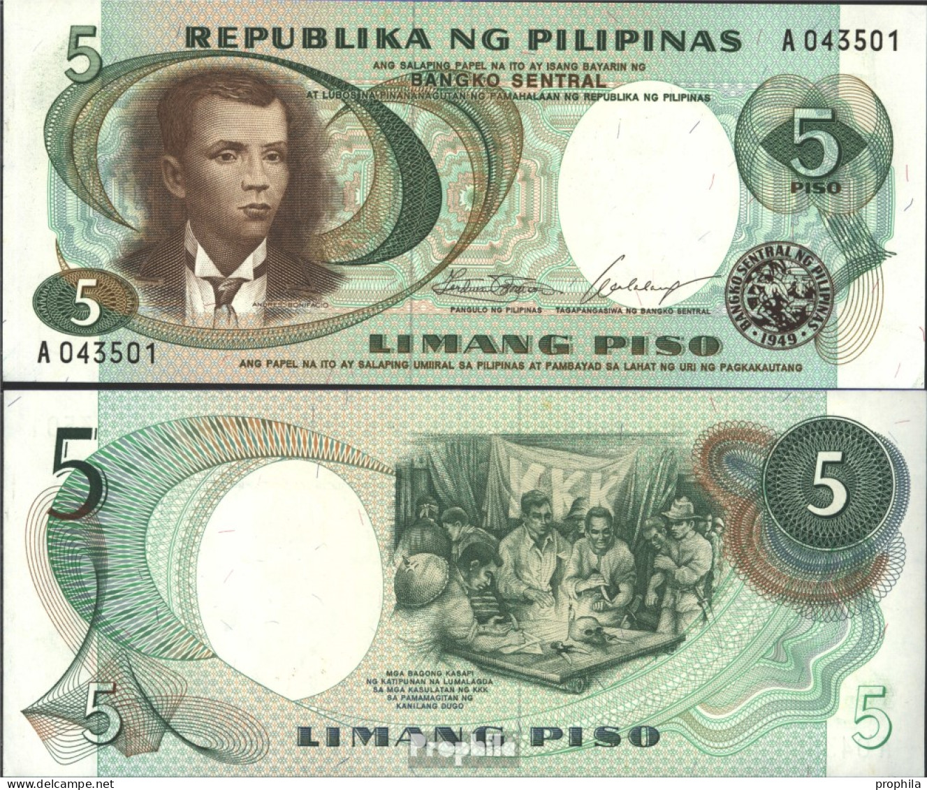Philippinen Pick-Nr: 143a Bankfrisch 1969 5 Piso - Philippinen