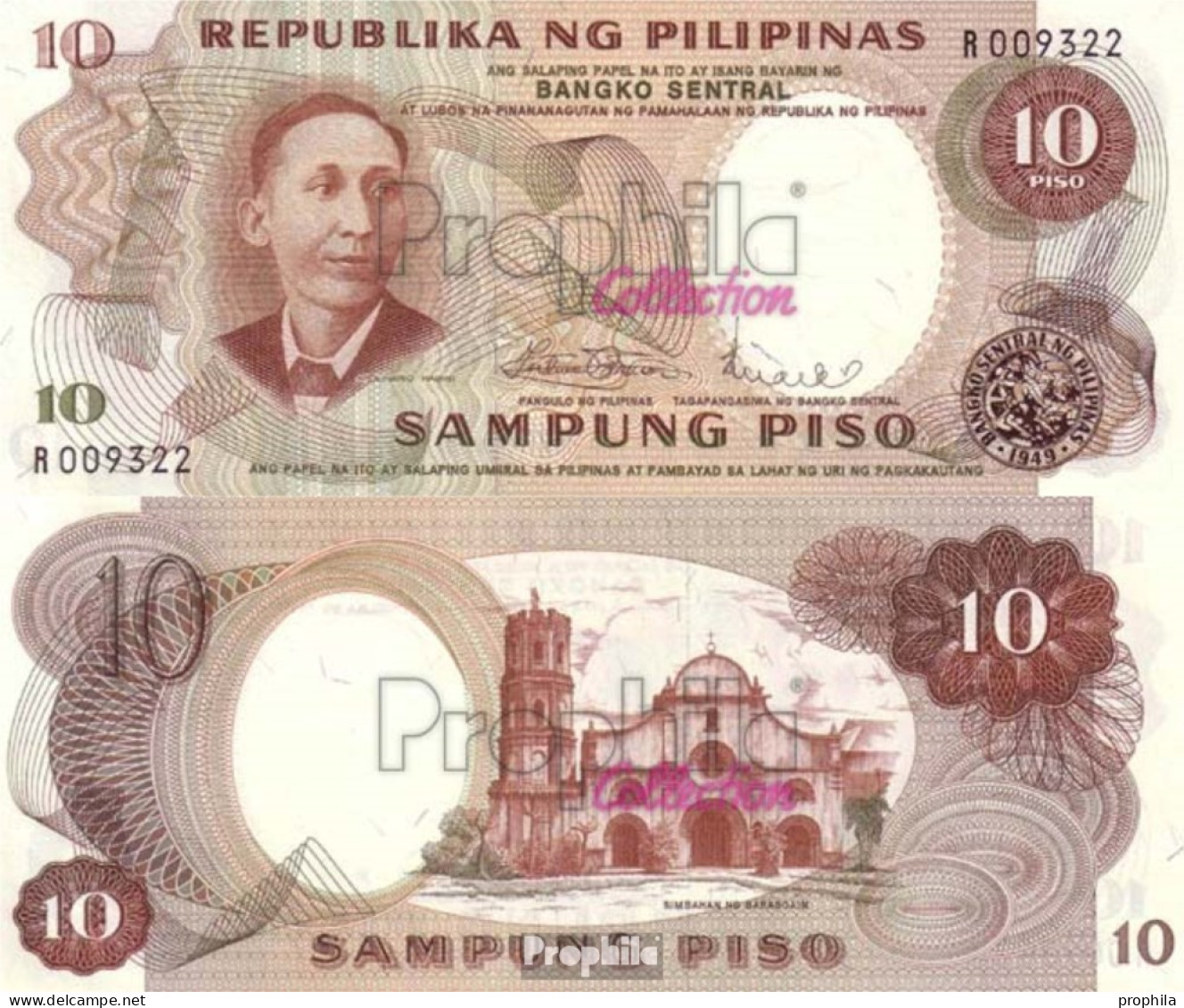 Philippinen Pick-Nr: 144b Bankfrisch 1969 10 Piso - Filipinas