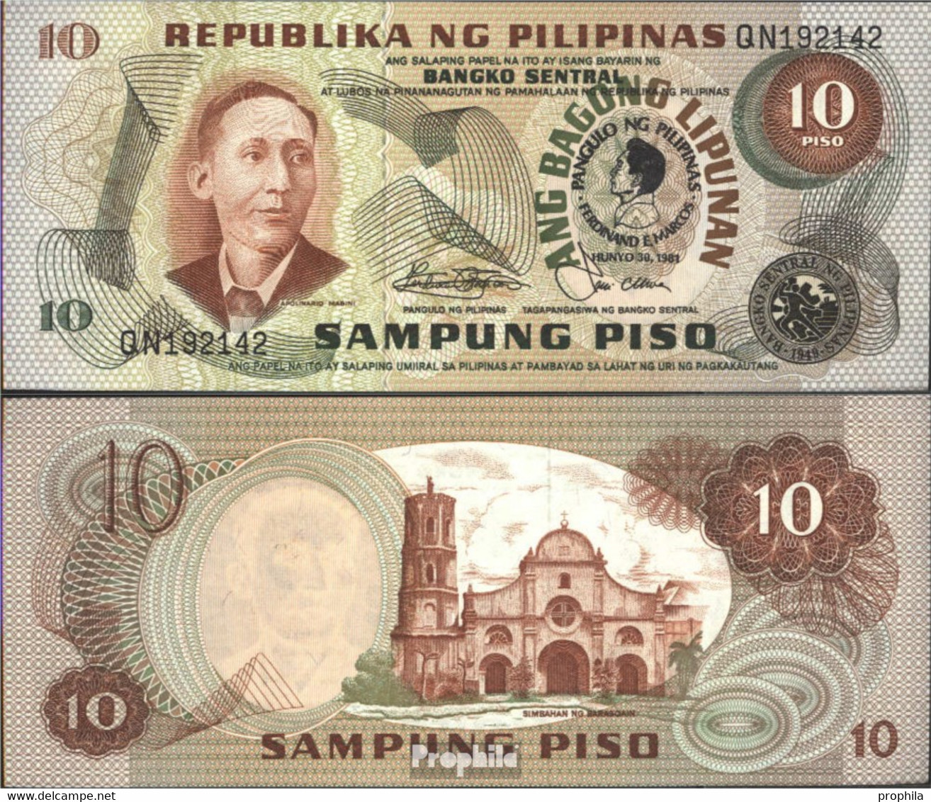 Philippinen Pick-Nr: 167a Bankfrisch 1981 10 Piso - Philippines