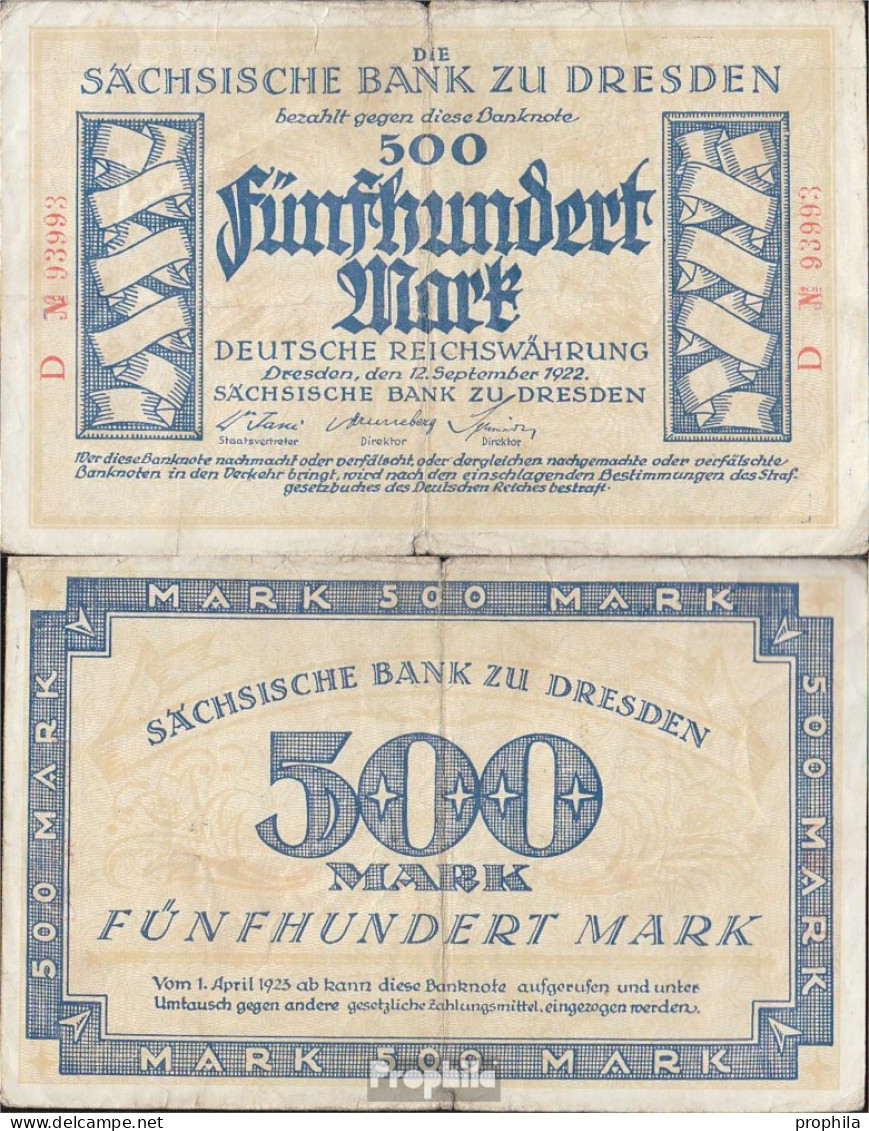 Sachsen Rosenbg: SAX11b Länderbanknote Sachsen, KN Rot, Serie: B,D Stark Gebraucht (IV) 1922 500 Mark - Autres & Non Classés