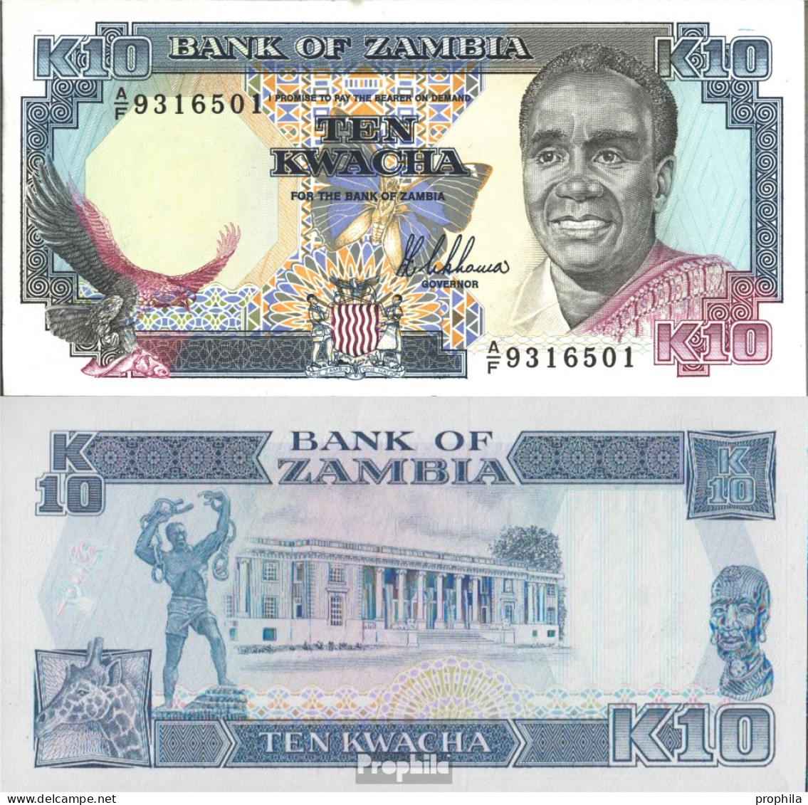 Sambia Pick-Nr: 31a Bankfrisch 1989 10 Kwacha - Zambia