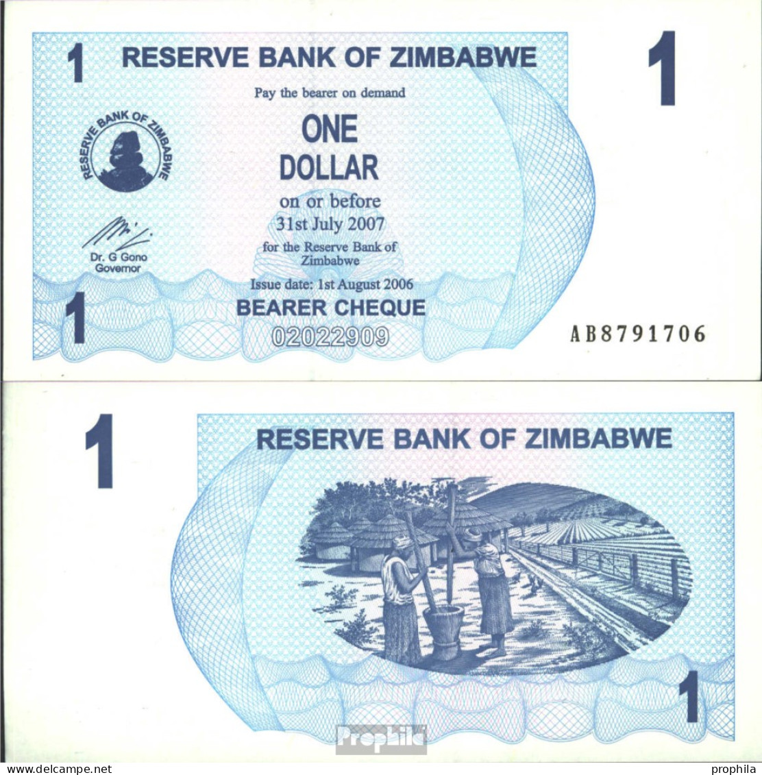 Simbabwe Pick-Nr: 37 Bankfrisch 2006 1 Dollar - Zimbabwe