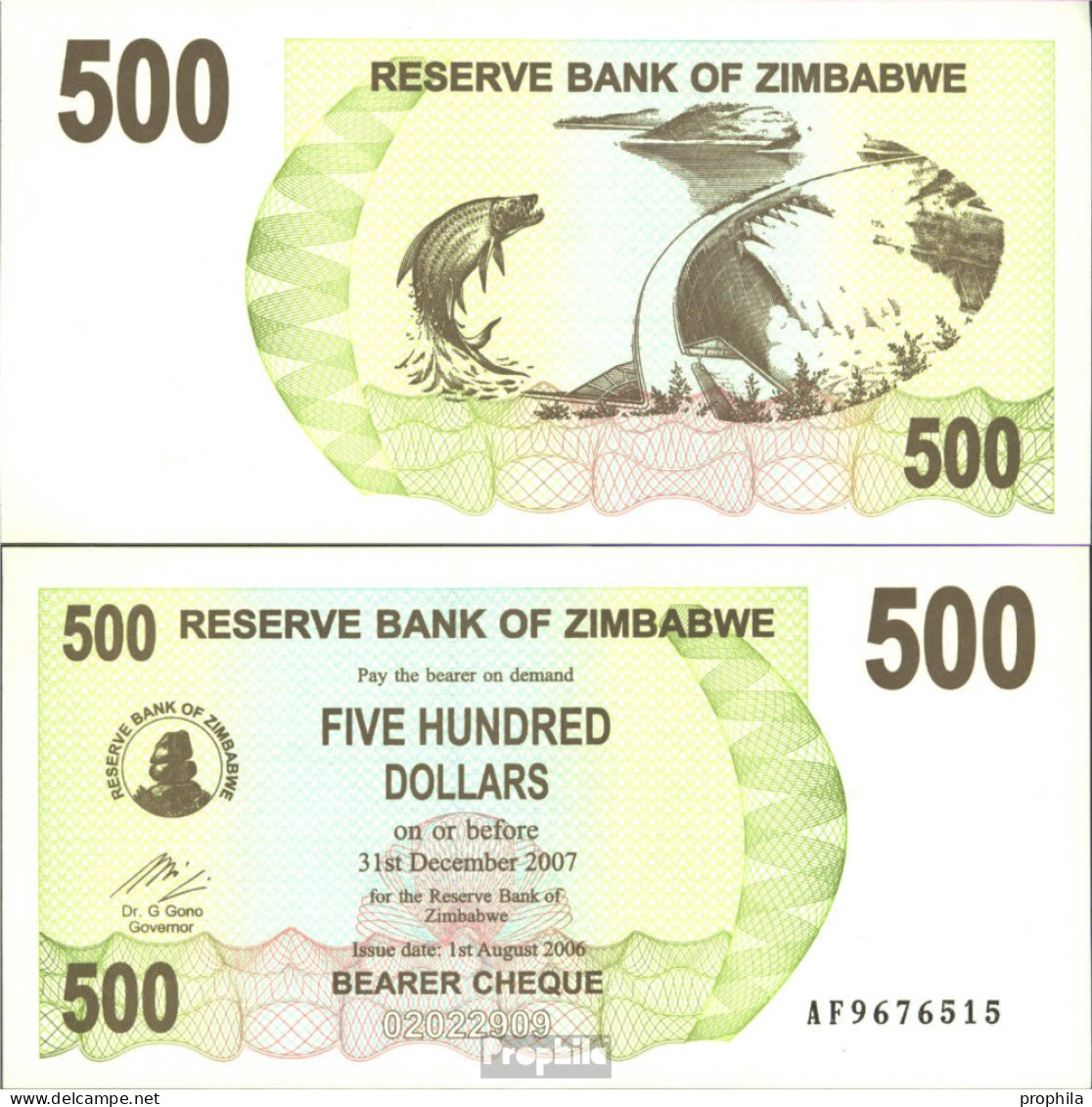 Simbabwe Pick-Nr: 43 Bankfrisch 2006 500 Dollars - Zimbabwe