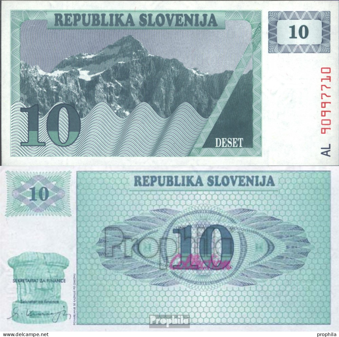 Slowenien Pick-Nr: 4a Bankfrisch 1990 10 Tolarjev - Slowenien