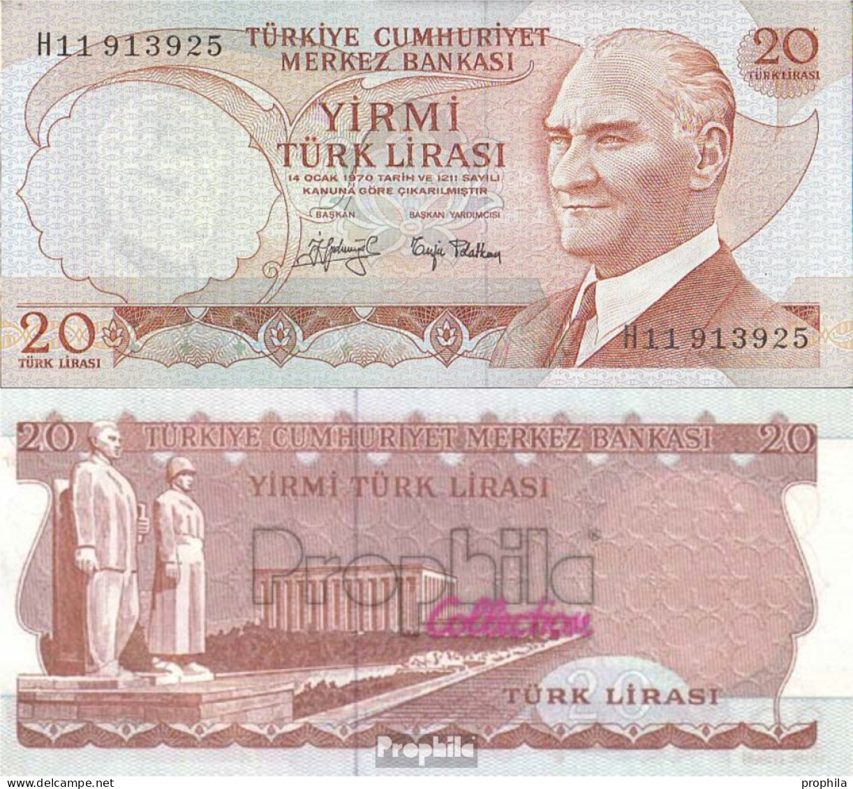 Türkei Pick-Nr: 187a Bankfrisch 1970 20 Lira - Türkei