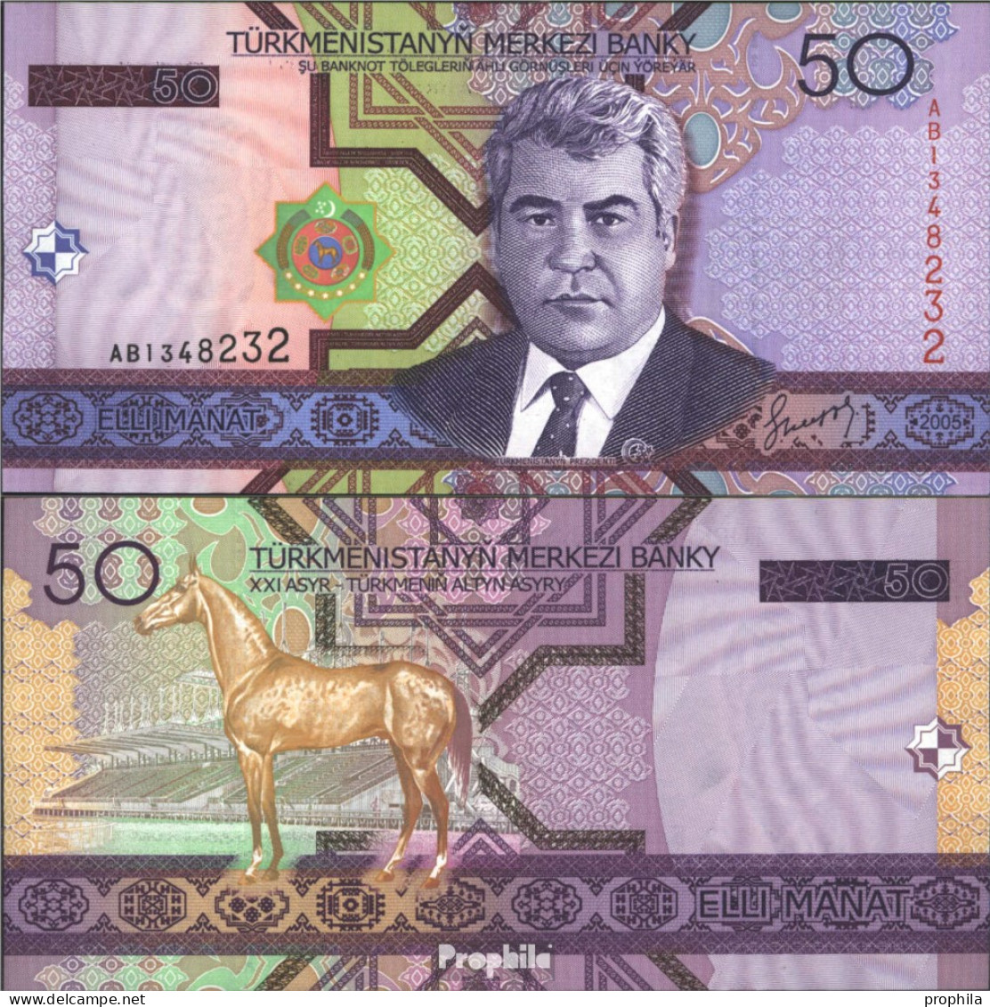 Turkmenistan Pick-Nr: 17 Bankfrisch 2005 50 Manat - Turkménistan