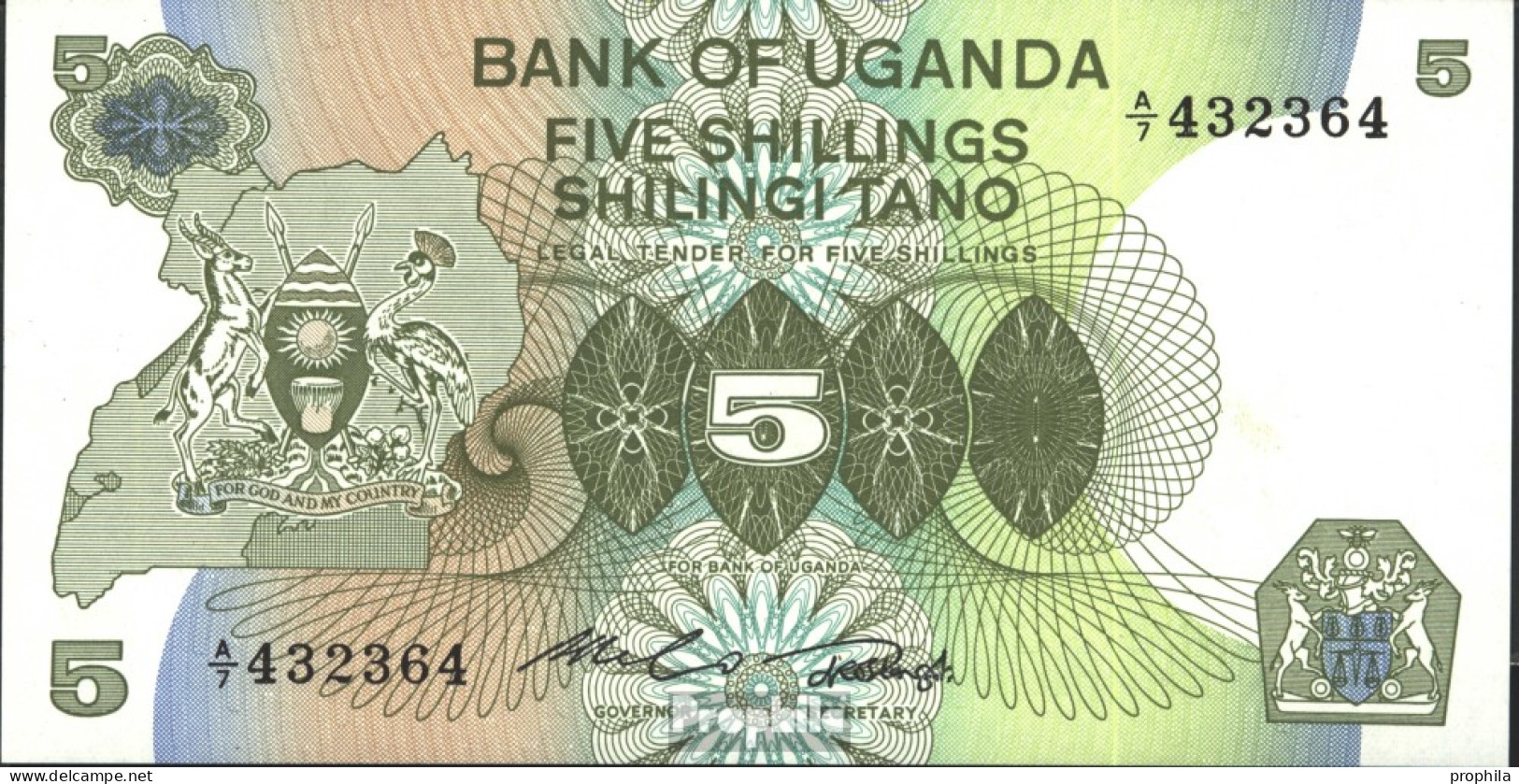 Uganda Pick-Nr: 15 Bankfrisch 1982 5 Shillings - Uganda