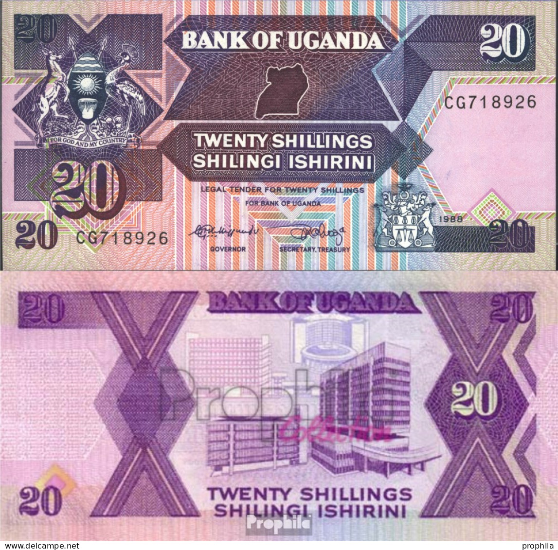 Uganda Pick-Nr: 29b Bankfrisch 1988 20 Shillings - Ouganda