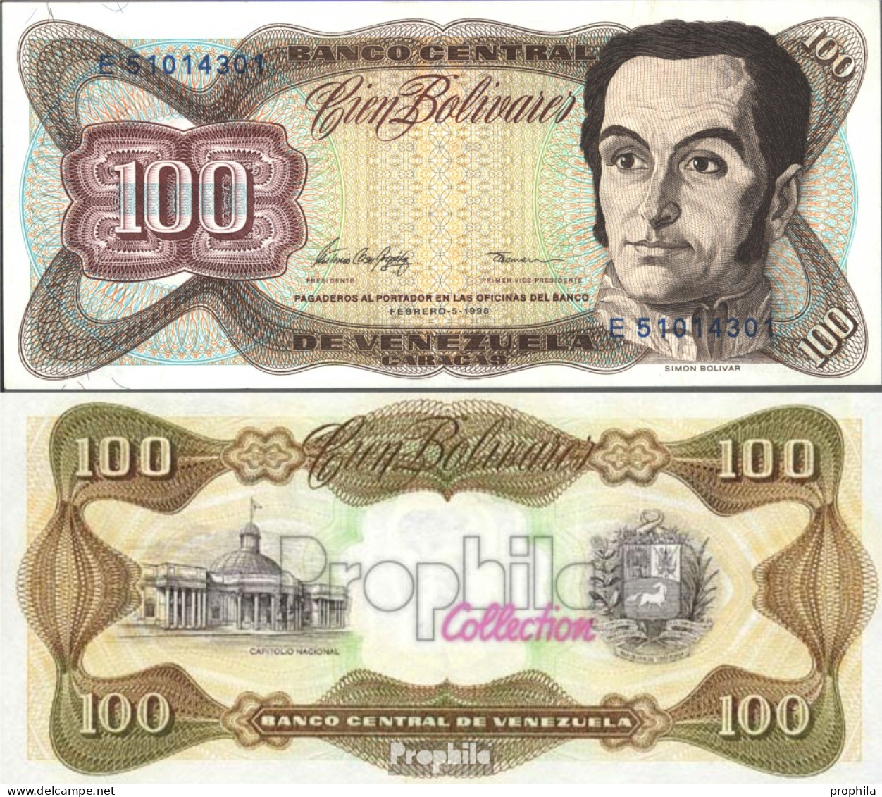 Venezuela Pick-Nr: 66f Bankfrisch 1998 100 Bolivares - Venezuela