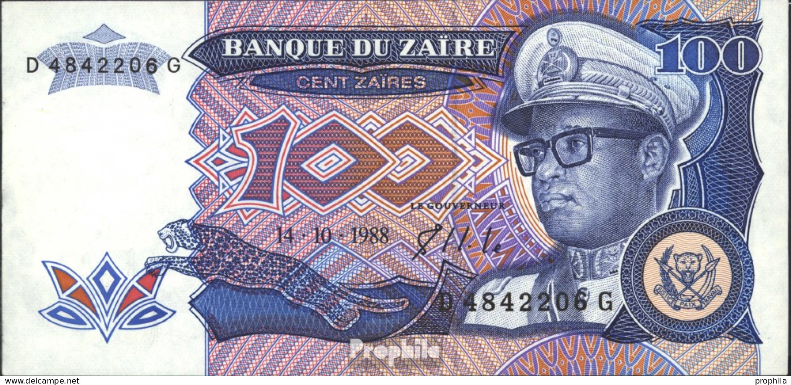 Zaire Pick-Nr: 33a Bankfrisch 1988 100 Zaires - Zaire