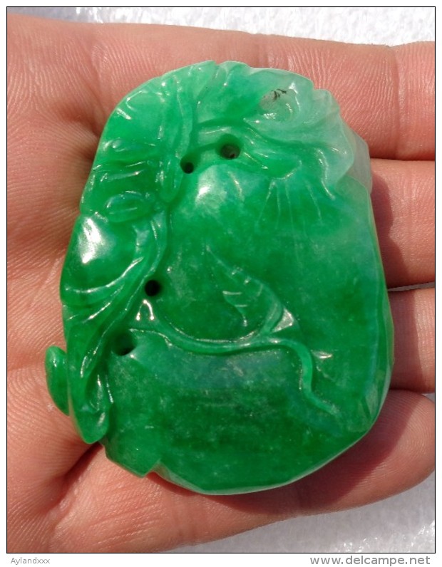 CINA (China): Superb Natural Undyed Apple Green Jadeite (jade) Pendant - Certified - Arte Orientale