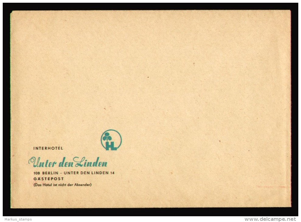 1960 Germany, Interhotel Berlin Unter Der Linden Envelope Publicitaire, DDR East Berlin Hotel Unused Advertising Cover - Hostelería - Horesca