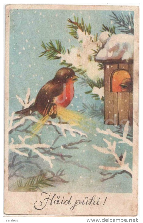 Christmas Greeting Card - Bullfinch - Birds - HM - Circulated In Estonia 1930s - Autres & Non Classés
