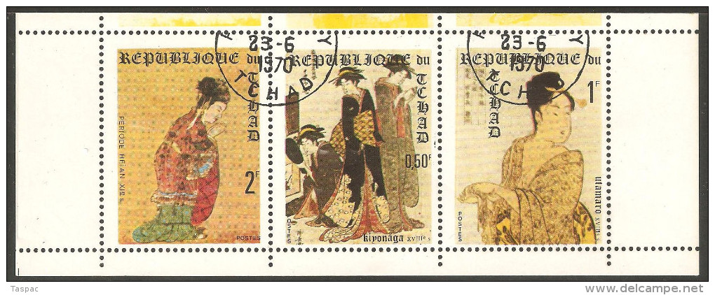 Chad 1970 Mi# 314-316 A Kleinbogen (strip Of 3) Used - Expo ’70, Japan / Japanese Prints Of Women - 1970 – Osaka (Japan)