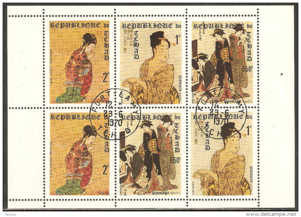 Chad 1970 Mi# 314-316 A Kleinbogen (3 X 2) Used - Expo ’70, Japan / Japanese Prints Of Women - 1970 – Osaka (Japan)