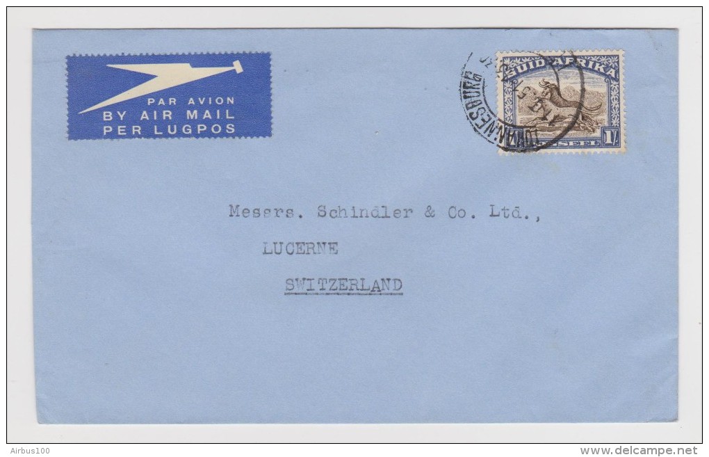 ENVELOPPE JOHANNESBURG 1951 VERS LUCERNE SWITZERLAND - PAR AVION BY AIR MAIL PER LUGPOS - 2 Scans - - Briefe U. Dokumente