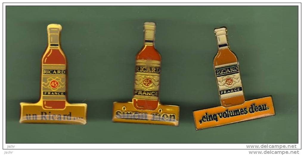 RICARD *** BOUTEILLE *** 3 Pin´s Differents *** (1015) - Boissons