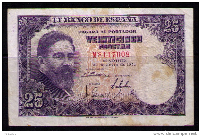 BILLETE DE 25 PESETAS DE 1954 - BONITO - 25 Pesetas