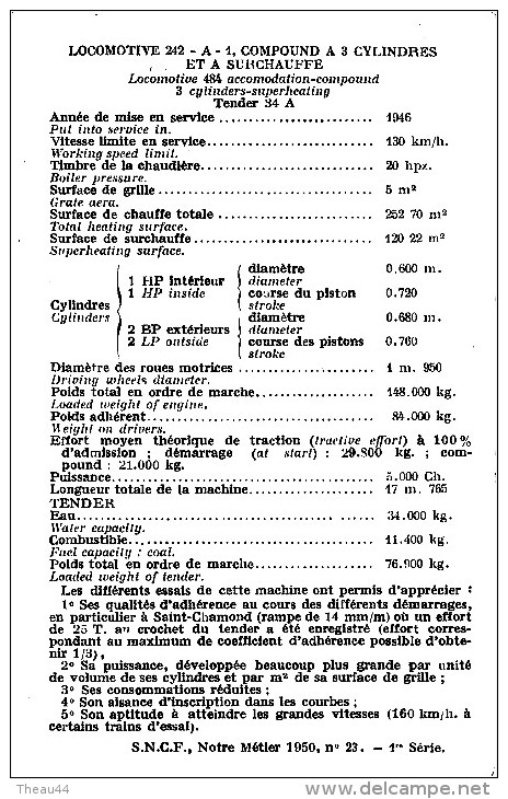 Locomotive 242 - A - 1 , Compound à 3 Cylindres Et à Surchauffe  -  Chemin De Fer , Train - Eisenbahnen