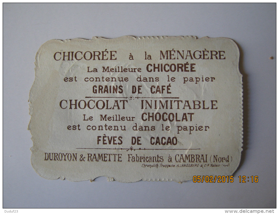 CHROMO DECOUPI GAUFREE DUROYON & RAMETTE CHICOREE  CHOCOLAT CAMBRAI COUPLE PELOTE LAINE ECHEVEAU POUPEE  Imp Landsberg - Duroyon & Ramette