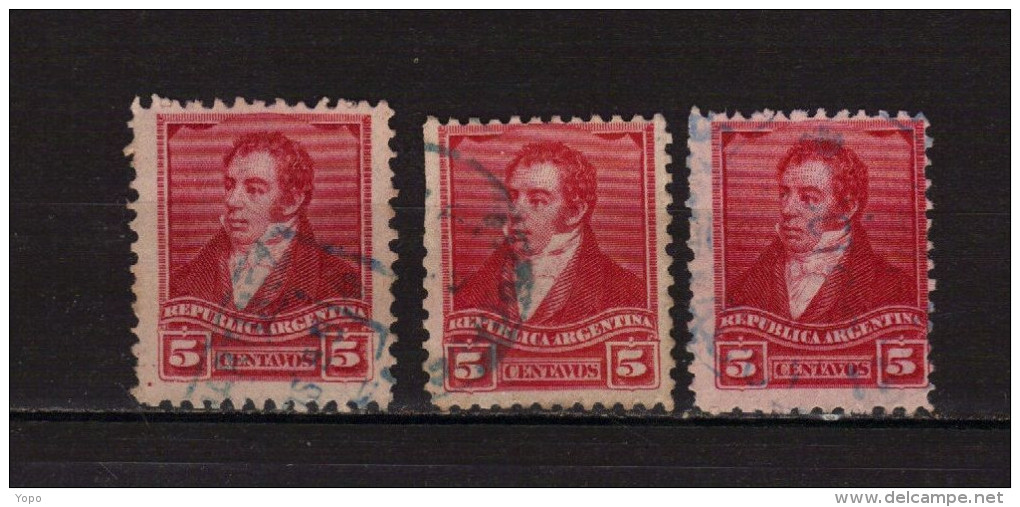 Argentine 3 Timbres N° 98 « Rivadavia» , Oblitération Bleue, - Oblitérés