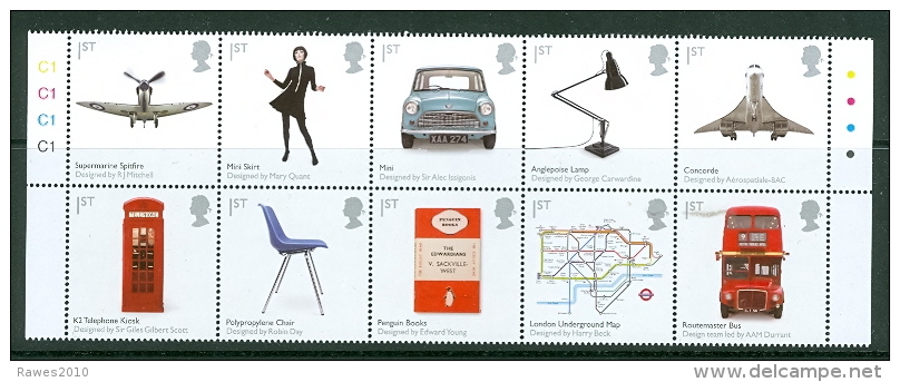 Grossbritannien Zusammendruck Postfr. Design Concorde Mini Spitfire Mini Skirt Routemaster Bus Penguin Books Lamp - Neufs