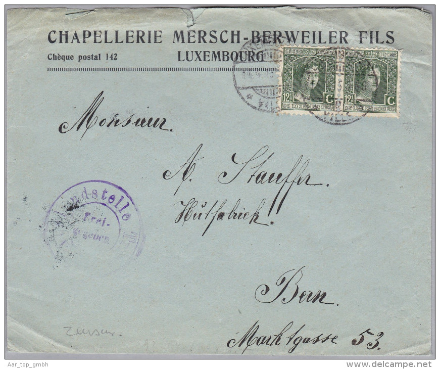 Luxemburg 1915-04-14 Luxemburg ZensurBrief Nach Bern - 1914-24 Marie-Adélaïde