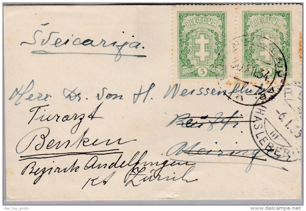 Litauen 1934-12-30 Brief Nach Meiringen Weitergeleitet Nach Benken - Lituanie