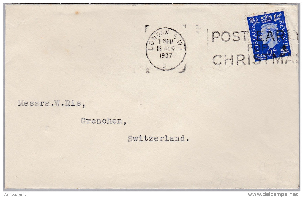 GB 1937-12-15 London Perfin Brief Nach Grenchen - Storia Postale