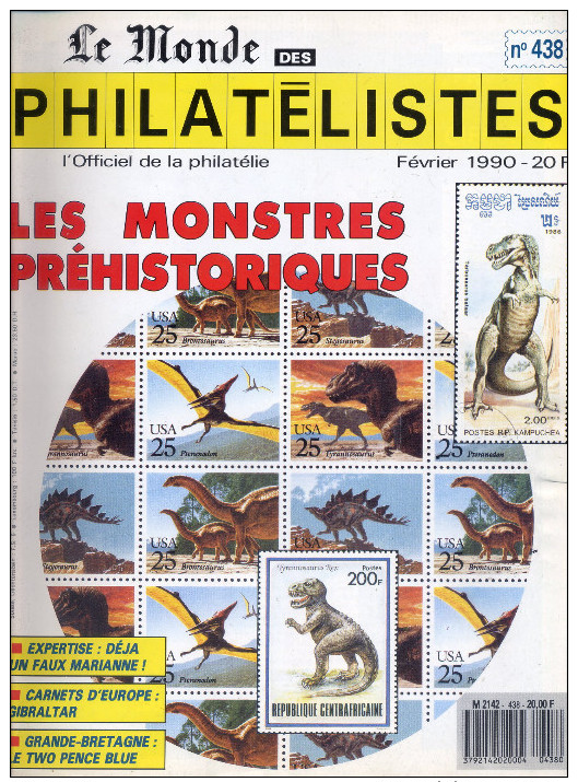 Le Monde Des Philatelistes 1989 N°  438 Theme Les Dinausores Et Monstres Prehistoriques - French (from 1941)