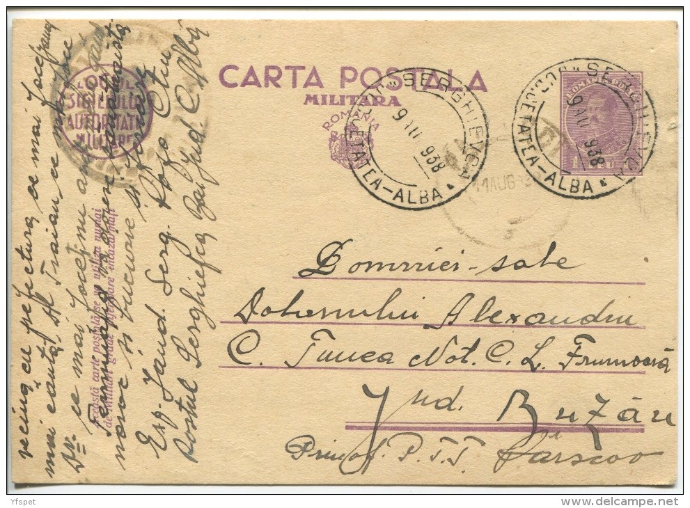 Romania - Military Stationery Post Card, Serghievca (Basarabia),1938 - Postwaardestukken