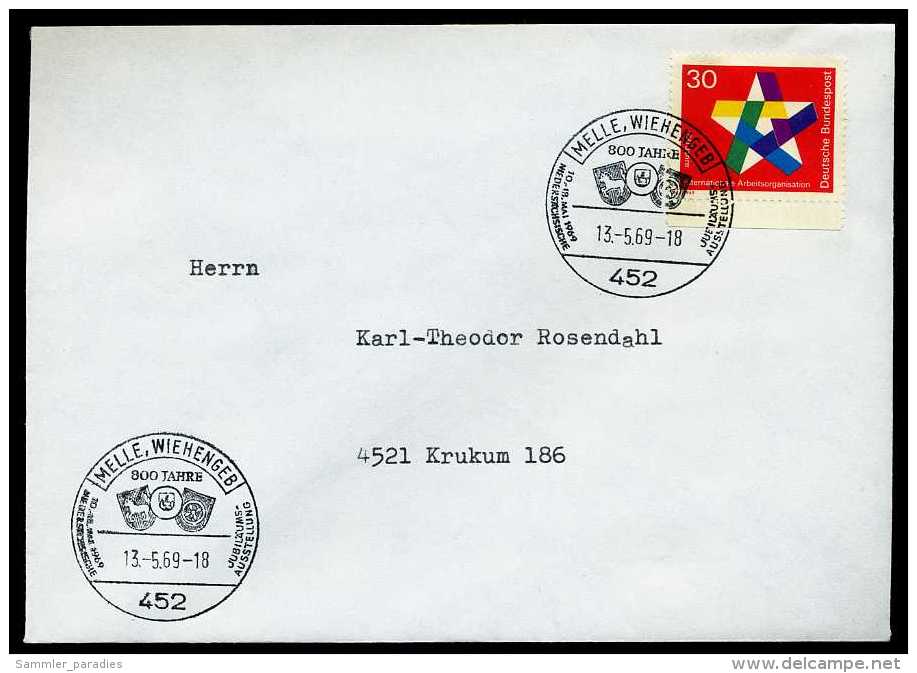 34414) BRD - Brief - SoST 452 MELLE, WIEHENGEB Vom 13.5.1969 - 800 Jahre - Maschinenstempel (EMA)